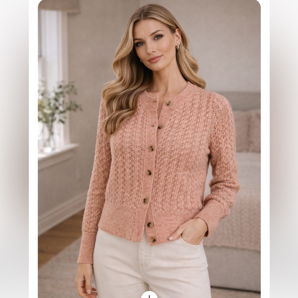 Cardigan Cottagecore Romantic Cutest Peach Cableknit Pointelle SzS PriceFirm